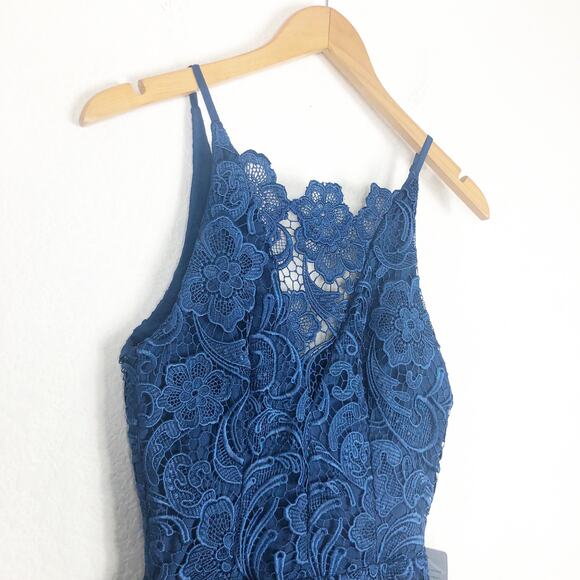 NWT Dress the Population Hayden Lace Fit & Flare Dress Size Small Navy Cocktail - Picture 7 of 13